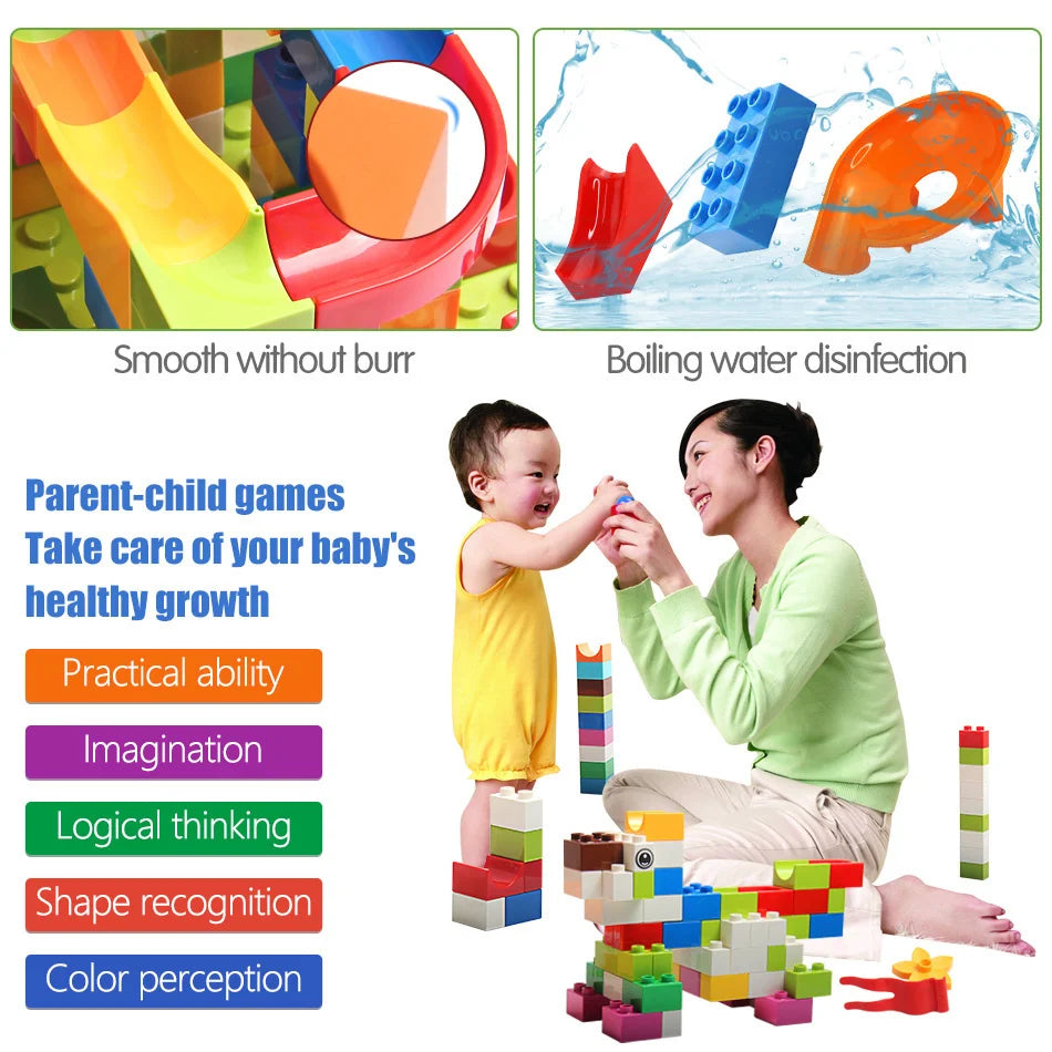 86-344pcs Marble Race Run Block Big Size Building Blocks Maze Ball Funnel Slide Blocks Creative Bricks Assemble Toys for Kids