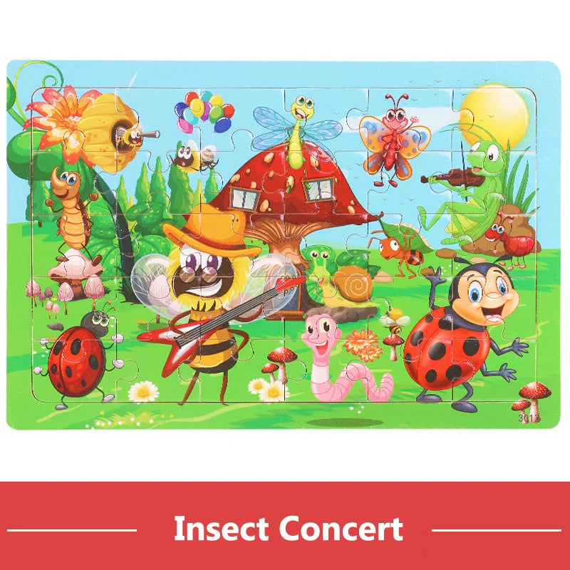 30 Pieces Wooden 3d Puzzles Cartoon Animal Jigsaw Puzzle Board Game Preschool Montessori Educational Toys For Children