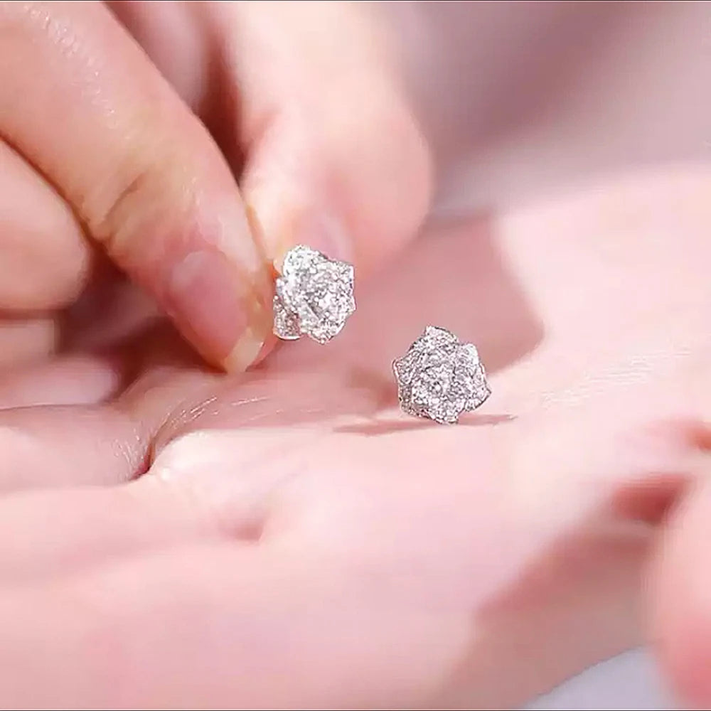 Shiny Cubic Zircon Flower Stud Earring for Women Silver Color Delicate Anniversary Gift Lady Stylish Accessories Ear Ring