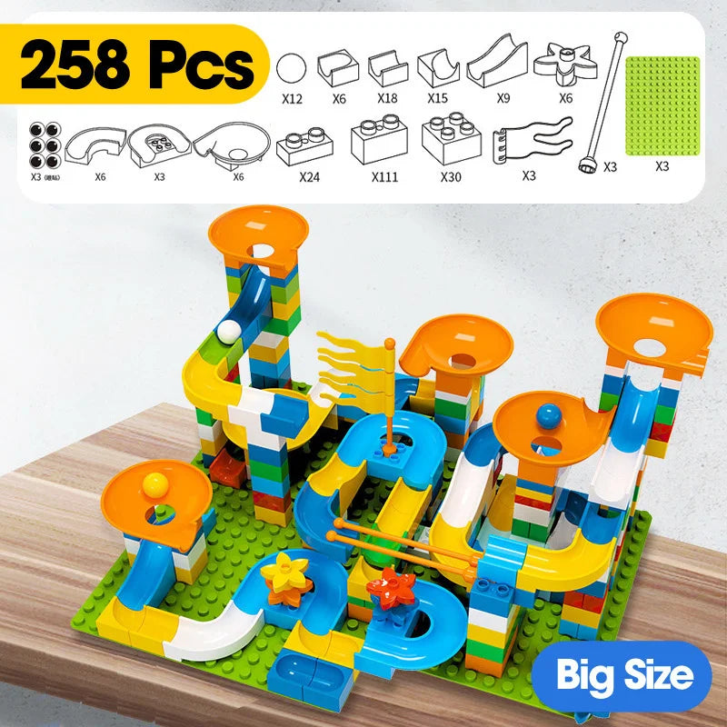 86-344pcs Marble Race Run Block Big Size Building Blocks Maze Ball Funnel Slide Blocks Creative Bricks Assemble Toys for Kids