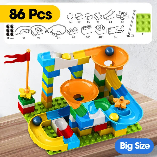 86-344pcs Marble Race Run Block Big Size Building Blocks Maze Ball Funnel Slide Blocks Creative Bricks Assemble Toys for Kids