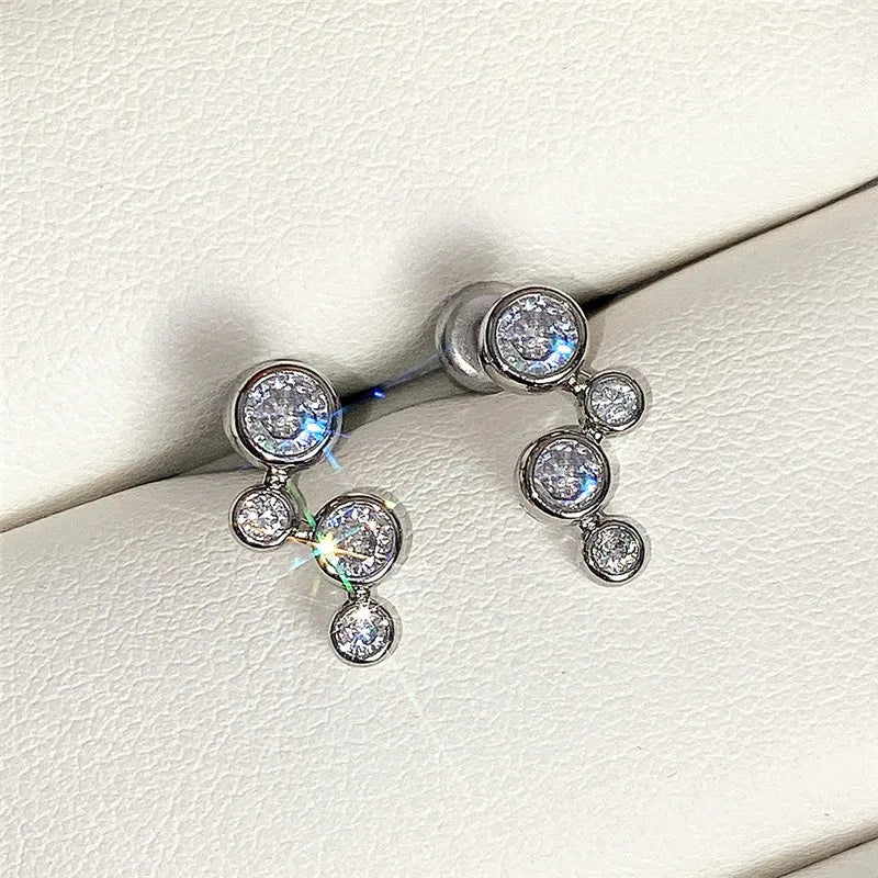 Minimalist Silver Color Stud Earrings for Women Round Cubic Zirconia Low-key Girls Ear Earrings Nice Gift Fashion Jewelry