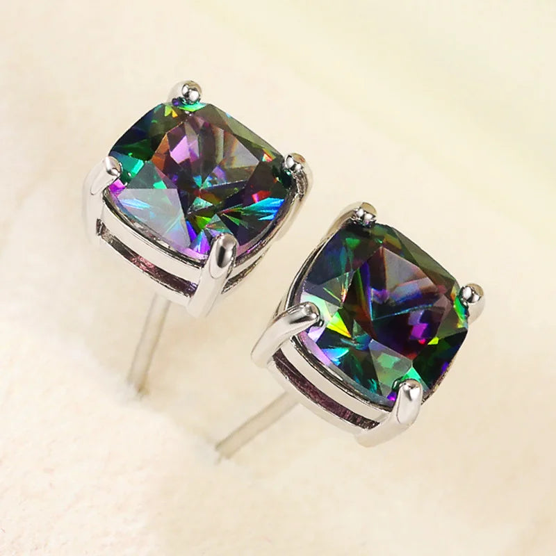 Classic Four Claw Design Multicolor CZ Stud Earrings Women Simple Stylish Female Accessories Daily Wear Versatile Jewelry