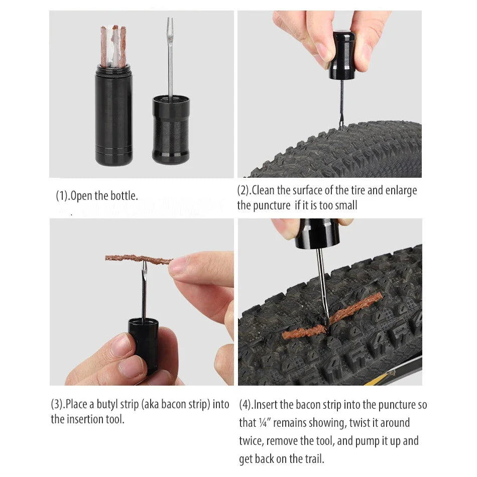 Bicycle Tire Puncture Repair Tool Kit Mini Bike Tubeless Tire Repair Tools MTB Tyre Repairing Rubber Strips Cycling Accessories