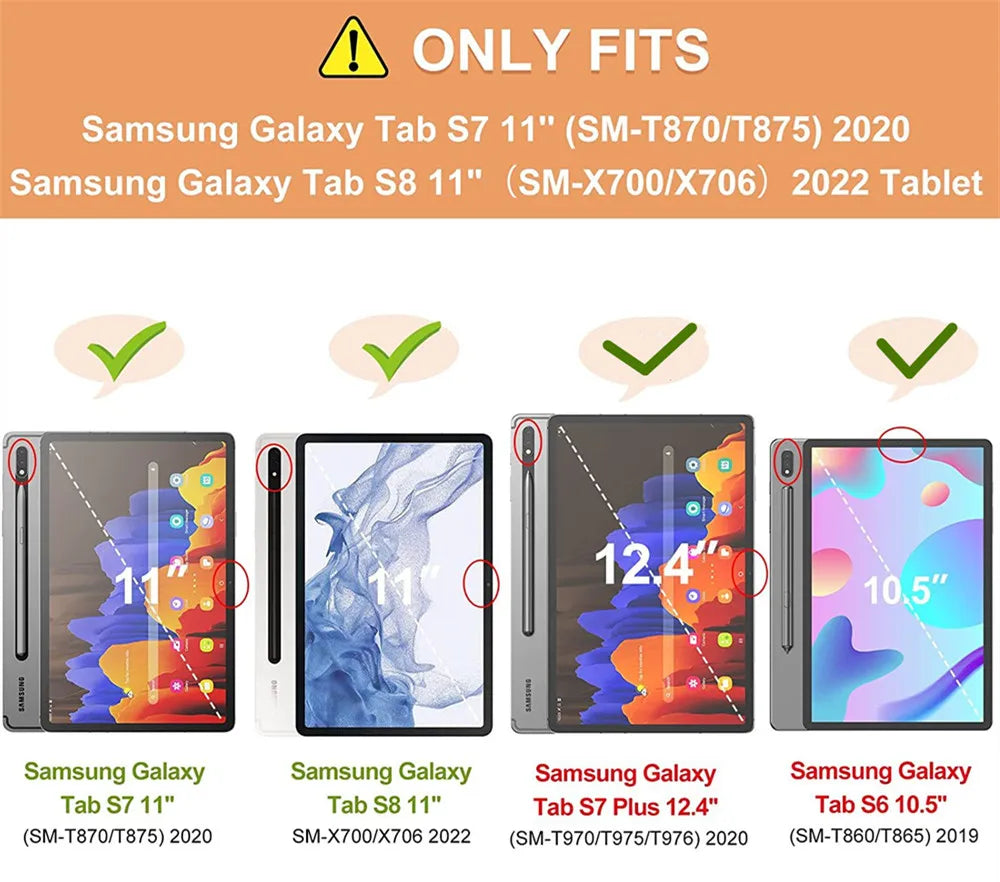 For Samsung Galaxy Tab S7/S8/S9 Plus Fe Case SM-T870 T970 T860 P610 T736 X800 X806 Cover Screen Protector for Tab S6 lite 10.4