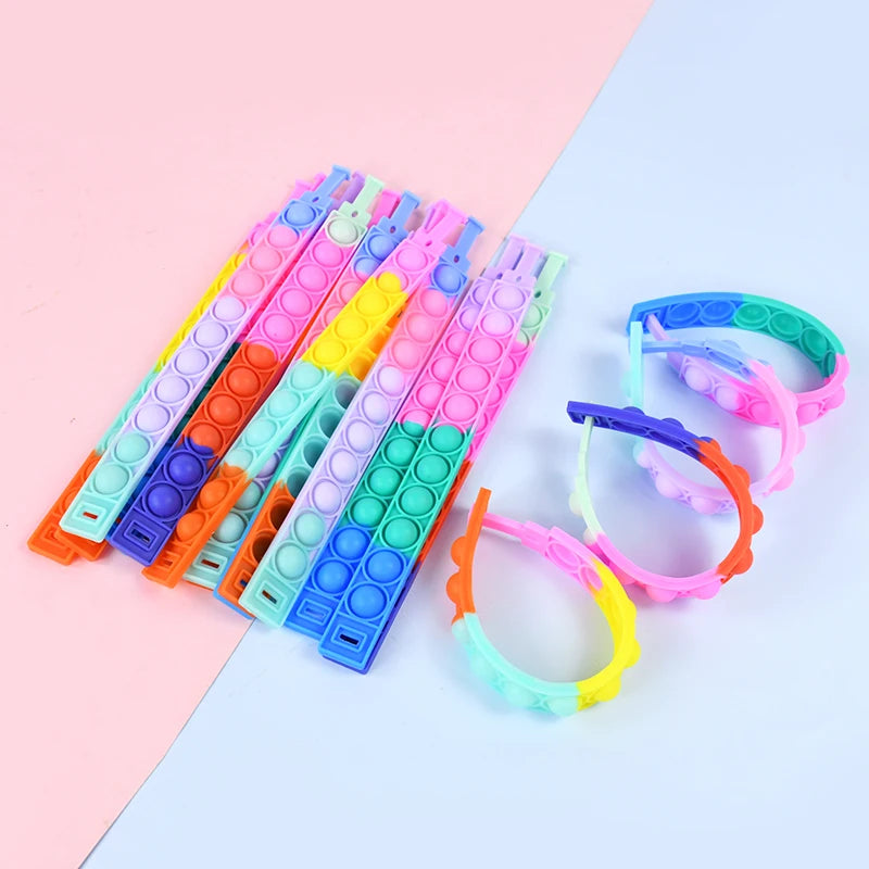 24/48/72Pcs Pop Bracelet Fidget Toy Kids Birthday Party Favors Goodie Bag Filler Sensory Stress Relief Christmas Gift Supplies