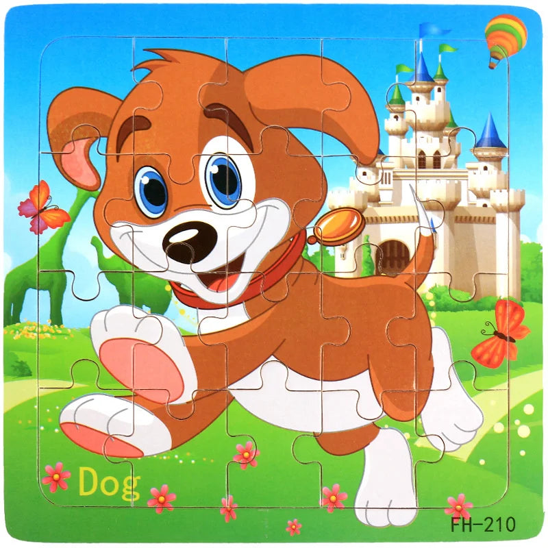 Baby Toys 20Piece Wooden Puzzle Cartoon Animal Vehicle 3D Jigsaw Puzzle Game Montessori Educational Toys For Children Gifts