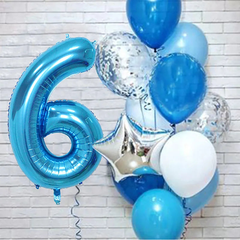 12pcs Blue 32inch Number Foil Latex Balloon Happy Birthday Party Decorations Kids Boy Baby 1 2 3 4 5 6 7 8 9 Year Old Supplies