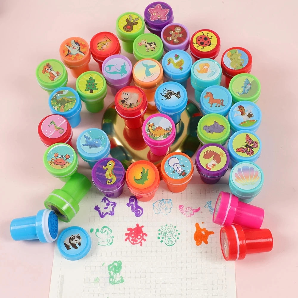 20pcs Assorted Stamps for Kids Self-ink Stamps Children Toy anima Smiley Face Seal Scrapbooking DIY Painting Photo Album Decor 