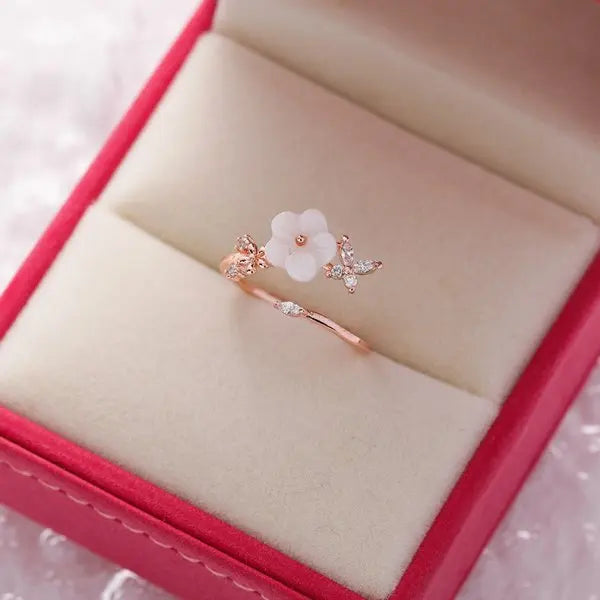 Fashion Crystal Zircon Rings Sweet Flower Leaf Butterfly Adjustable Open Rings Female Wedding Engagement Jewelry Gift