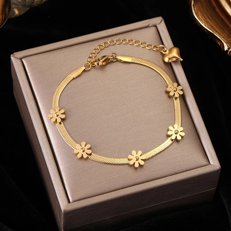 EILIECK 316L Stainless Steel Gold Color Bracelet for Women Simple Style Link Chain Bangle Trendy Fashion Non-fading Jewelry Gift