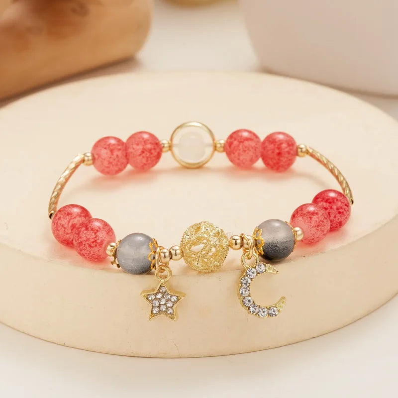 New Fashion Y2K Sweet Cherry Blossom Bracelet For Women Exquisite Elegant Flower Crystal Beaded Bracelet Girl Party Jewelry Gift