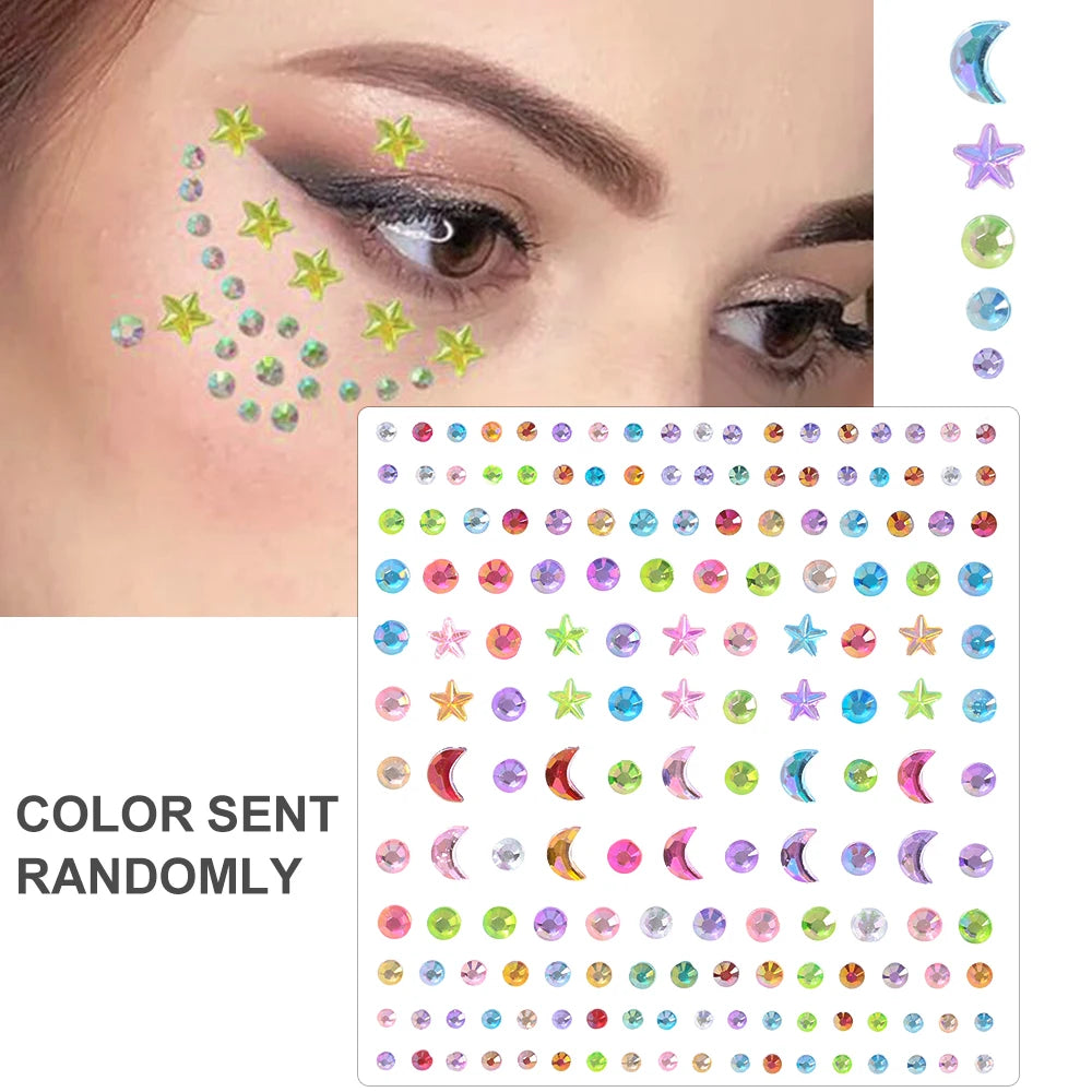 3D Face Eyes Party Makeup Tattoo Sticker Acrylic Diamond Rhinestones Sticker Self-adhesive Mixed Crystal Face Decoration Sticker