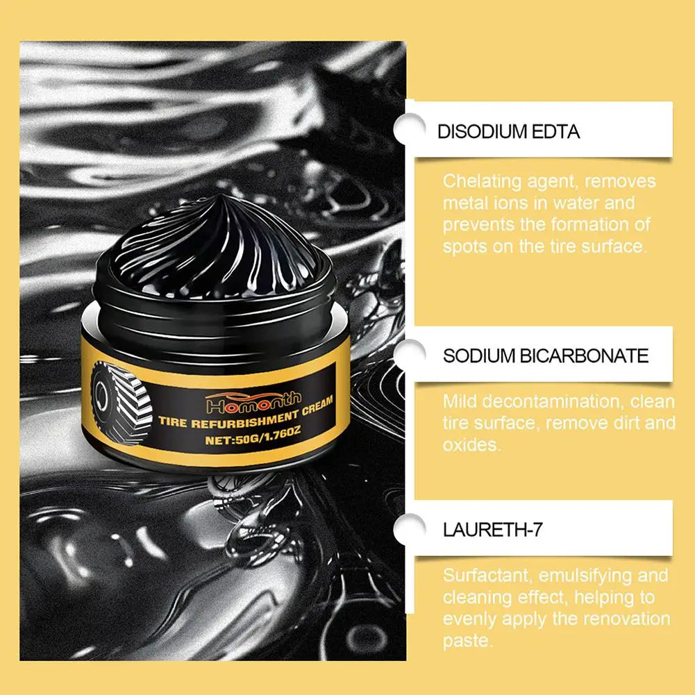 50g Tire Coating Wax Car Tire Retreading and Film Plating Cream Tire Shine Coating Wax Auto Rubber Parts Shiny Paste Anti-Aging
