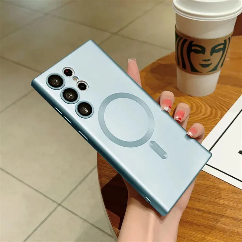 Luxury For MagSafe Magnetic Wireless Charging Case For Samsung Galaxy S24 S23 S22 S21 Ultra Fe Plus Lens Protective Back Cover