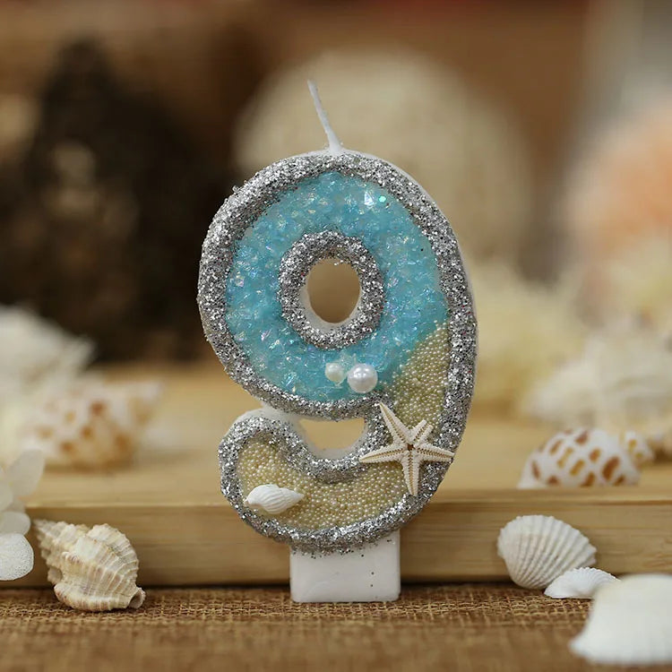 3inch Birthday Candle Large Number 4 Candle Marine style Beach Starfish Seashells Cake Topper for Kids Birthday Party Decoration