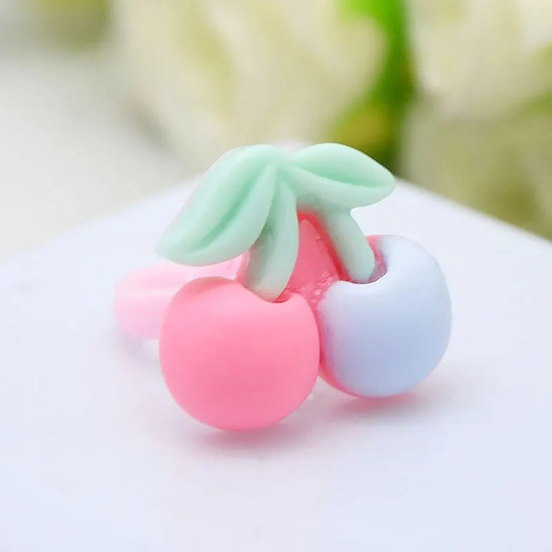 36Pcs Kids Cute Rings Resin Cartoon Jewelry Flower Shape Adjustable Ring Set Creative Accessories Girl Gifts