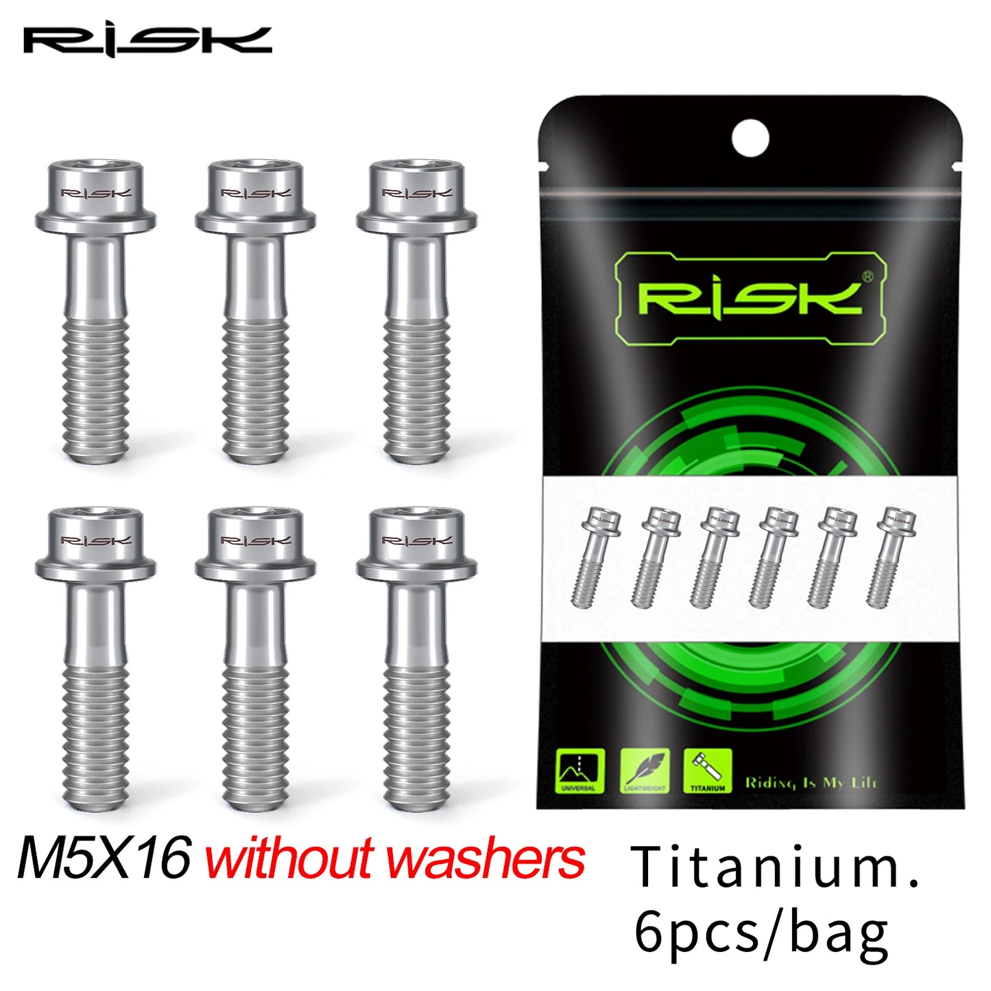 6pcs/bag RISK Bike Stem Bolts Bicycle Handlebar Fixing Screws Titanium Alloy M5x16 M5x18 M5X20 Wish Washers Hex Socket Head