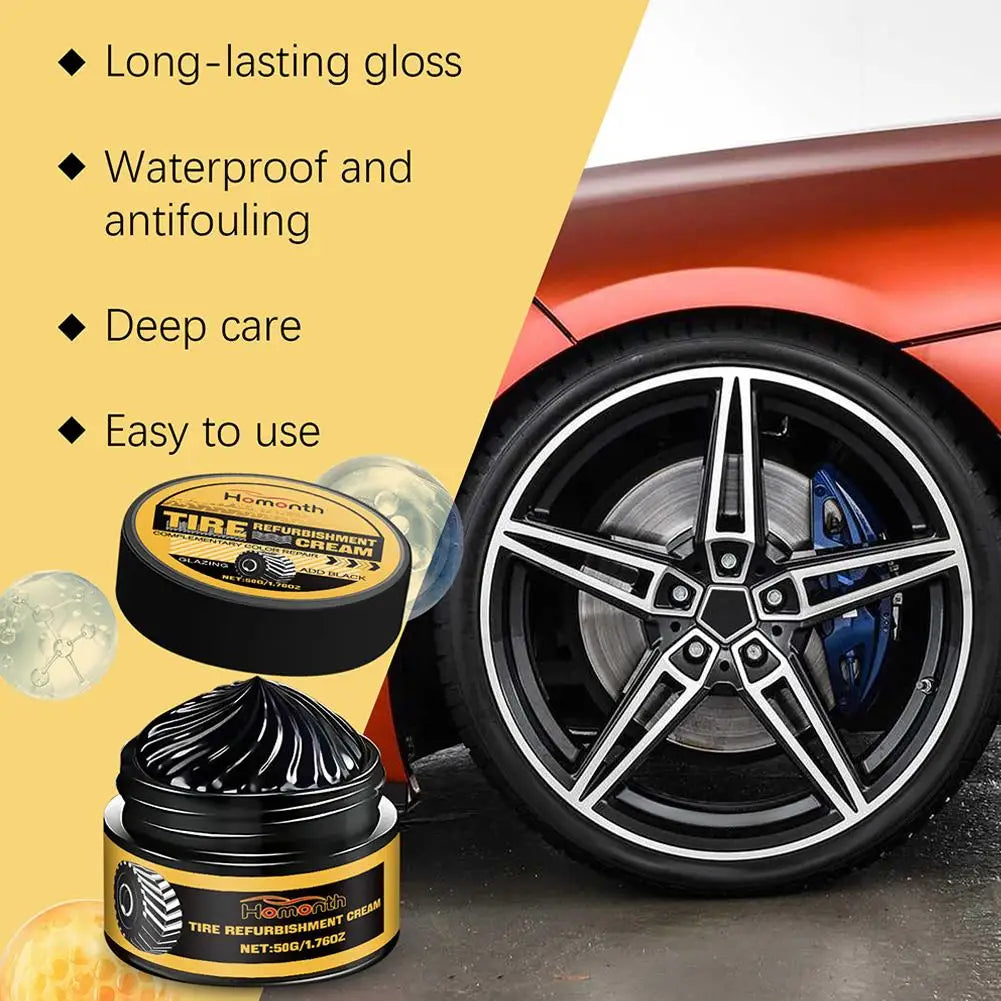 50g Tire Coating Wax Car Tire Retreading and Film Plating Cream Tire Shine Coating Wax Auto Rubber Parts Shiny Paste Anti-Aging