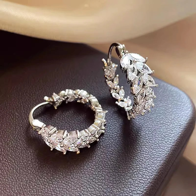 Luxury Trendy Marquise Cubic Zirconia Hoop Earrings for Women Sparking Silver Color Female Earrings Wedding Party Jewelry
