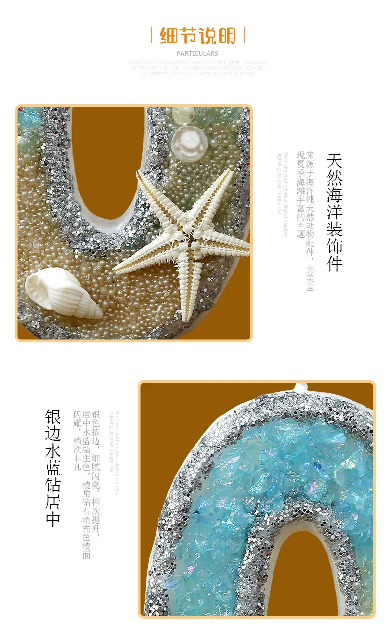 3inch Birthday Candle Large Number 4 Candle Marine style Beach Starfish Seashells Cake Topper for Kids Birthday Party Decoration