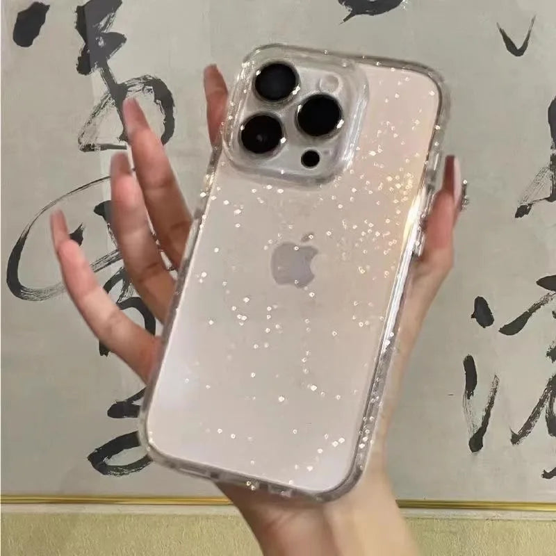 Luxury Clear Glitter Case For iPhone 16 15 14 13 12 11 Pro Max X XS Max XR 7 8 Plus Soft Transparent Silicone Cover