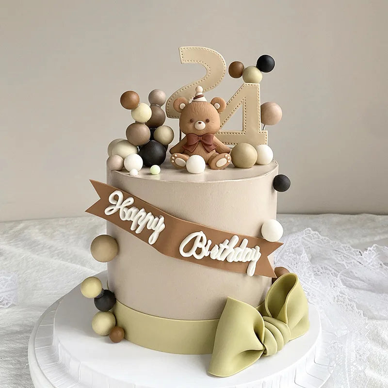 Bear Happy Birthday Decorations Wall Backdrop Banner Paper Plate Cup Gift Bags for Baby Shower Supplies Bear 1st Birthday Decor