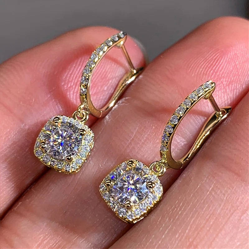 New Trendy Square Shape Drop Earrings Brilliant Bridal Engagement Wedding Jewelry Elegant Female Dangle Earring Nice Gift