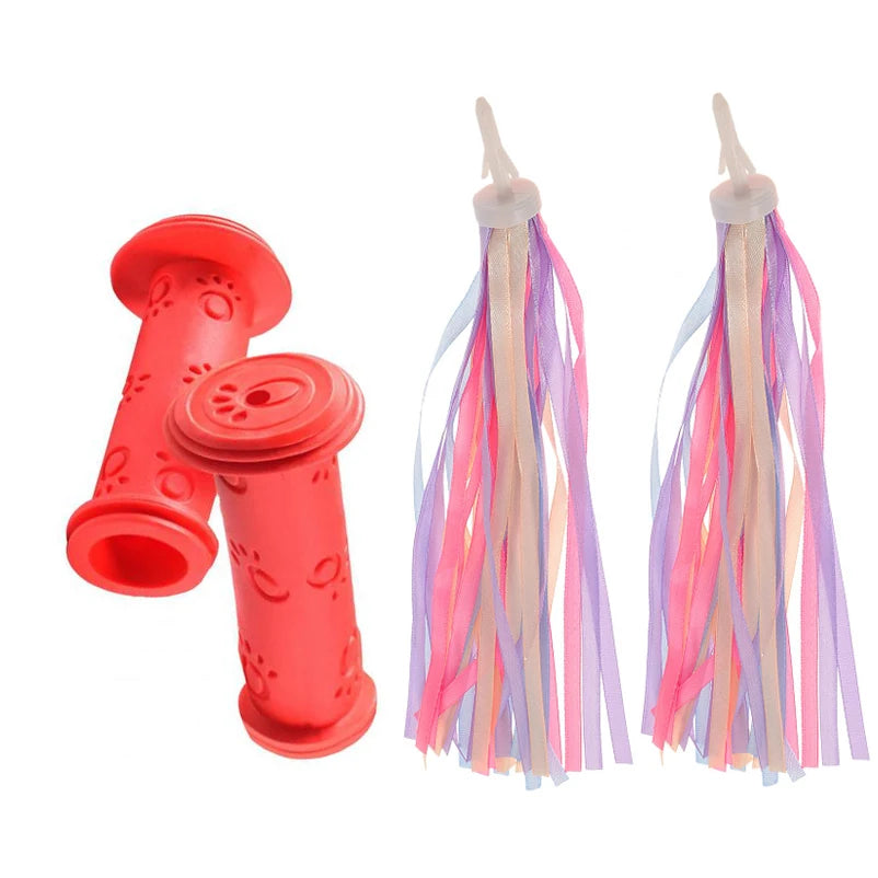 1 Pair Rubber Bike Bicycle Handlebar Grips Anti-slip Kids Girls Boys Scooter Handlebar Colorful Streamers Decoration Ribbon