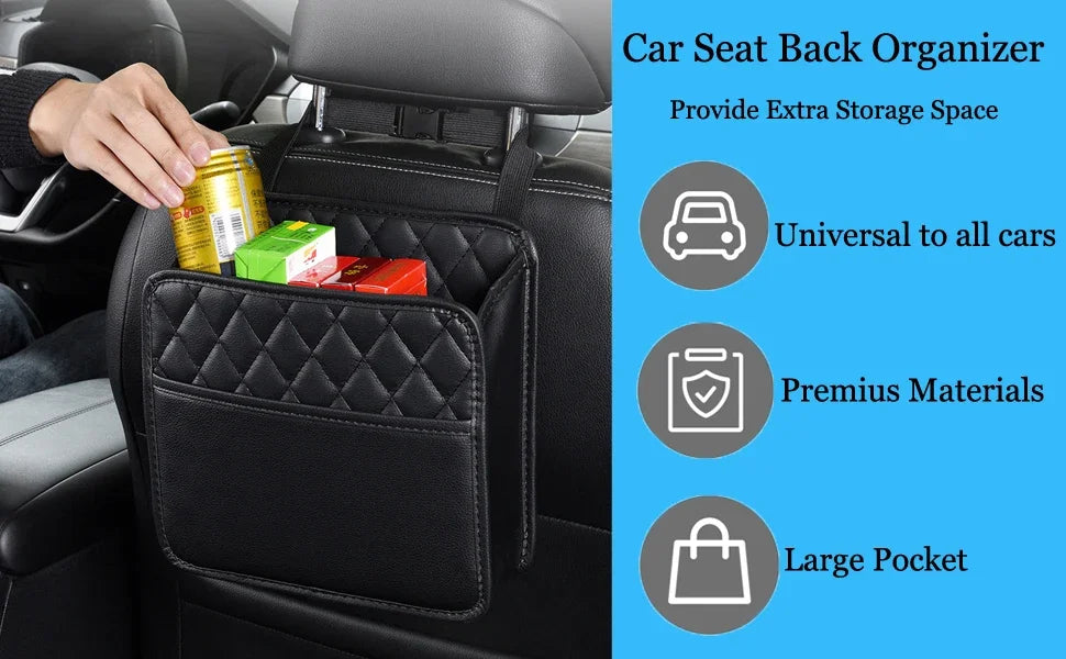 Car Organizer Multi-functional Car Seat Storage Bag Waterproof Hanging Car Seat Organizer Garbage Bag Suitable for Most Car