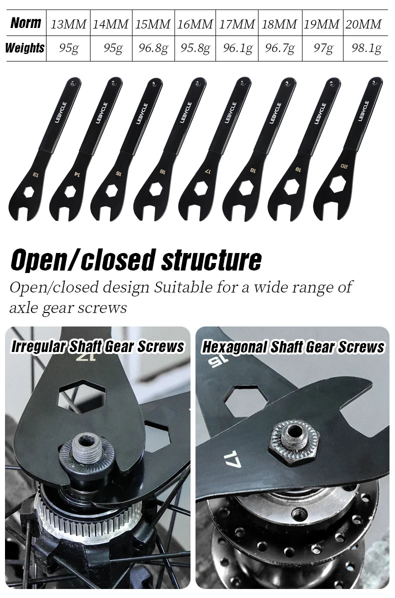 LEBYCLE MTB Bicycle Hub Cone Wrench 13 14 15 16 17 18 19 20mm Open Hub Wrench Road Bike Wheel Pedal Repair Tool