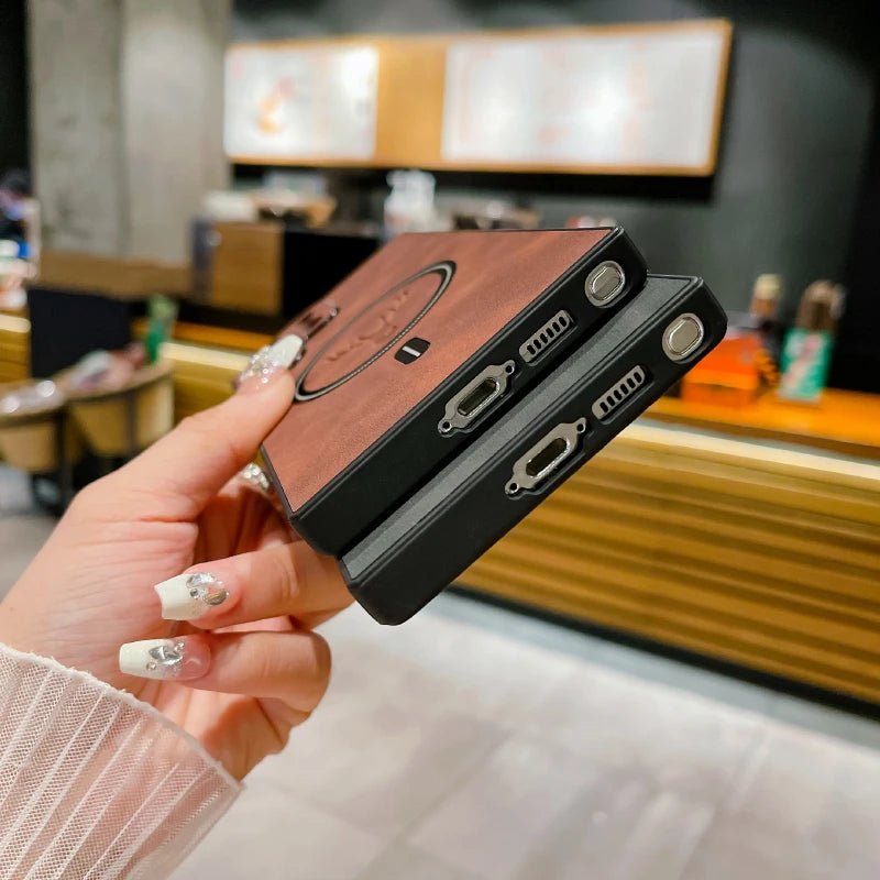 For Magsafe Magnetic Wireless Charging Luxury Leather Phone Case For Samsung S25 Ultra S23 S22 S24 Ultra Plus Bumper Back Cover