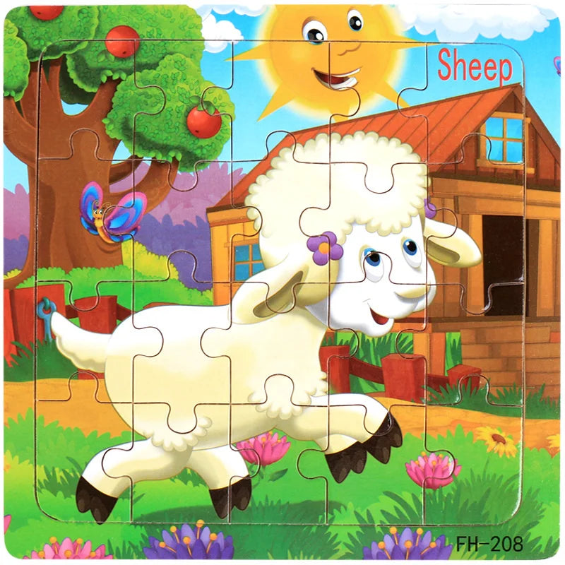 Baby Toys 20Piece Wooden Puzzle Cartoon Animal Vehicle 3D Jigsaw Puzzle Game Montessori Educational Toys For Children Gifts