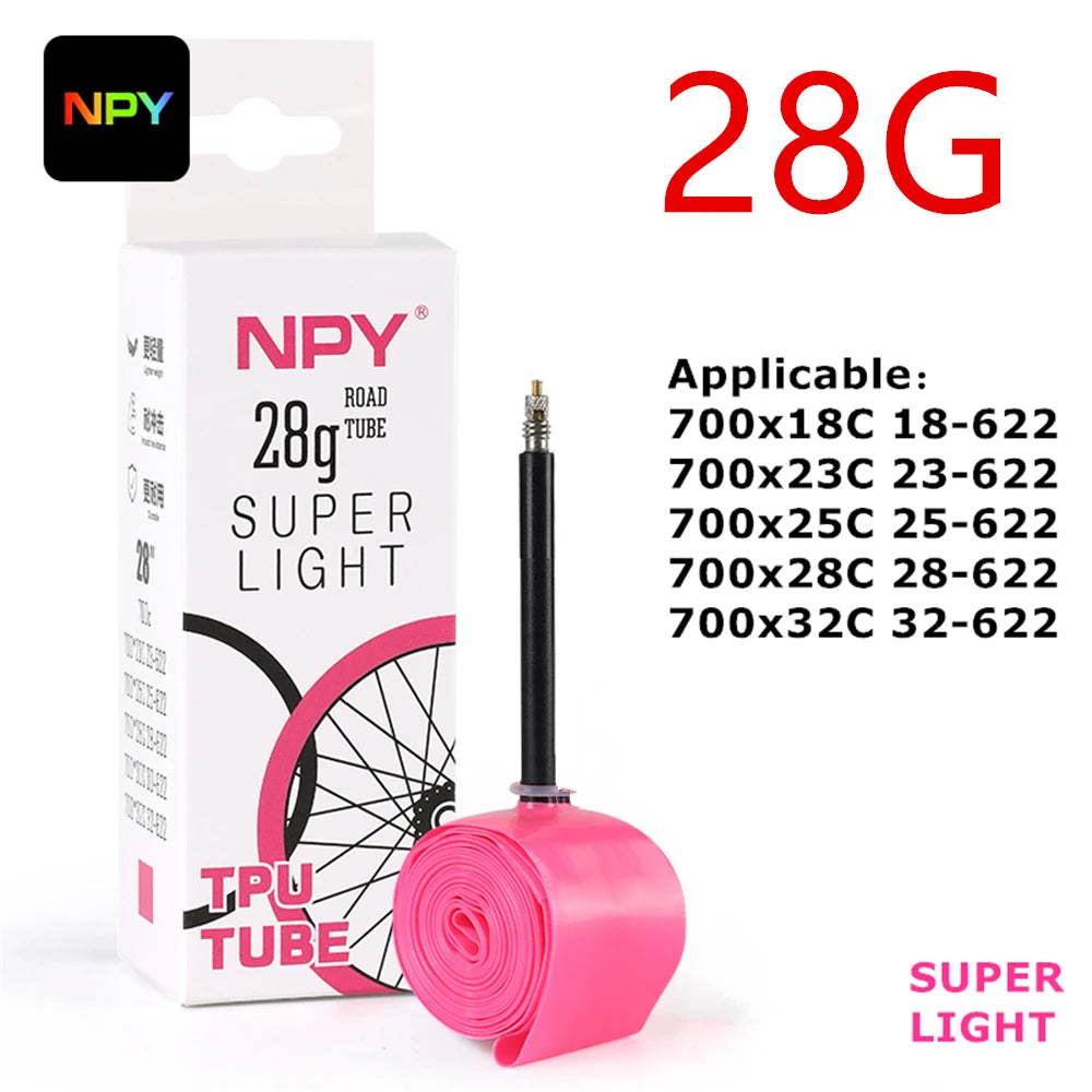 NPY 1Pcs Ultralight 28g Bike TPU Inner Tube 700X18 25 28 32 Road Bicycle TPU Material Tire 65mm Length French Valve