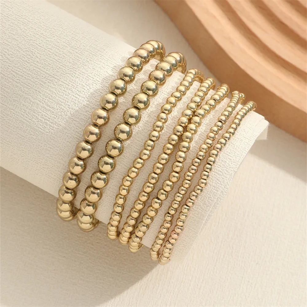 7 Pcs/Set Handmade Beaded Elastic Rope Stacking Bracelets Set For Women Jewelry Accessories