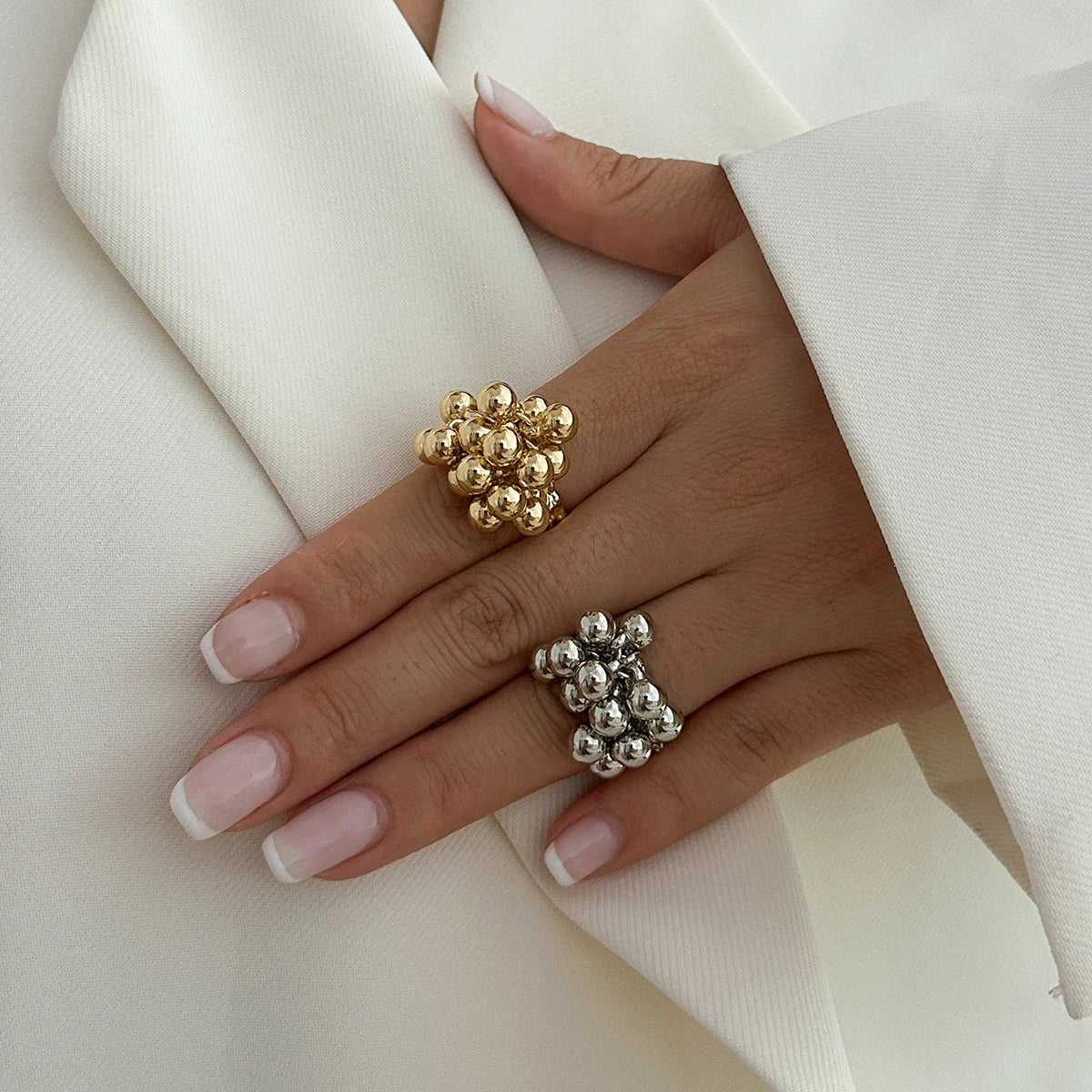 Salircon Fashion Simple CCB Small Ball Ring for Women Men 2024 Punk Hip Hop Metal Open Finger Ring Female Jewelry Gift