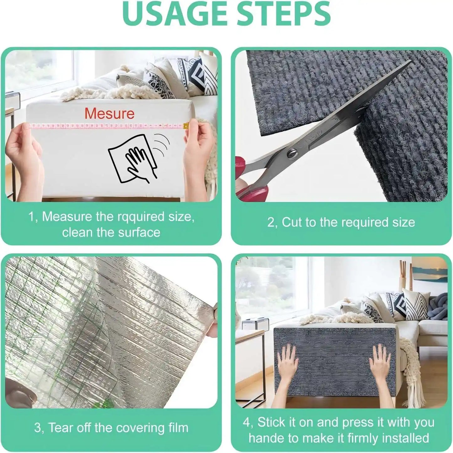 Trimmable Cat Scratcher Mat, Self Adhesive Carpet Mat Pad Replacement for Cat Tree Shelves Post Couch Wall Furniture Steps DIY