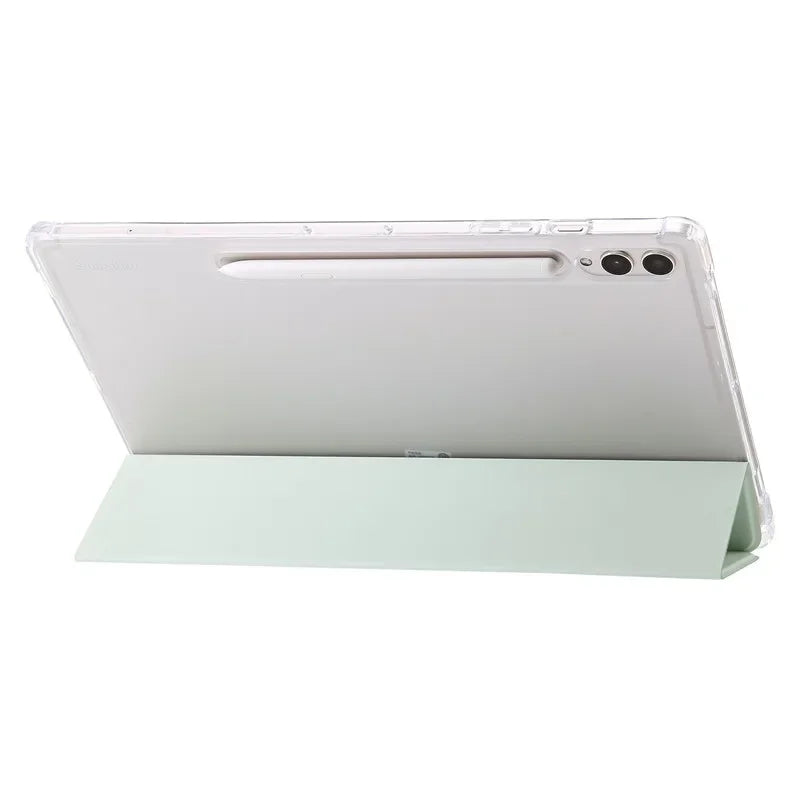 For Samsung Tab S7 FE S8 S10 S9 Plus Case with Pencil Holder Trifold Acrylic Clear Back Hard Cover For Galaxy Tab S9 FE S8 Case