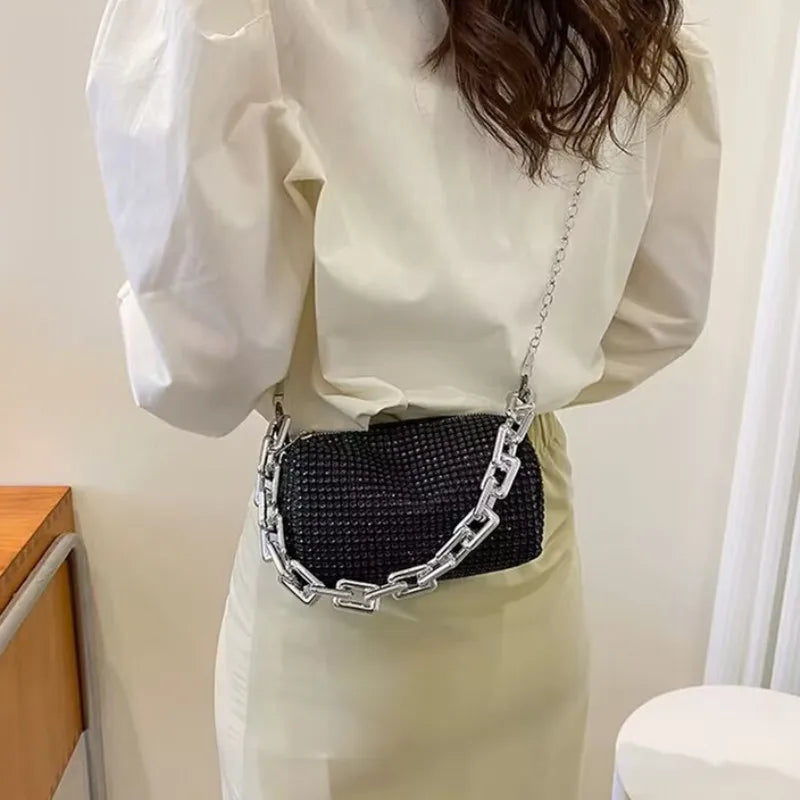 Allover Rhinestone Bucket Bag, Glitter Chain Prom Purse, Women's Mini Crossbody Bag (18cm*13cm*13cm)