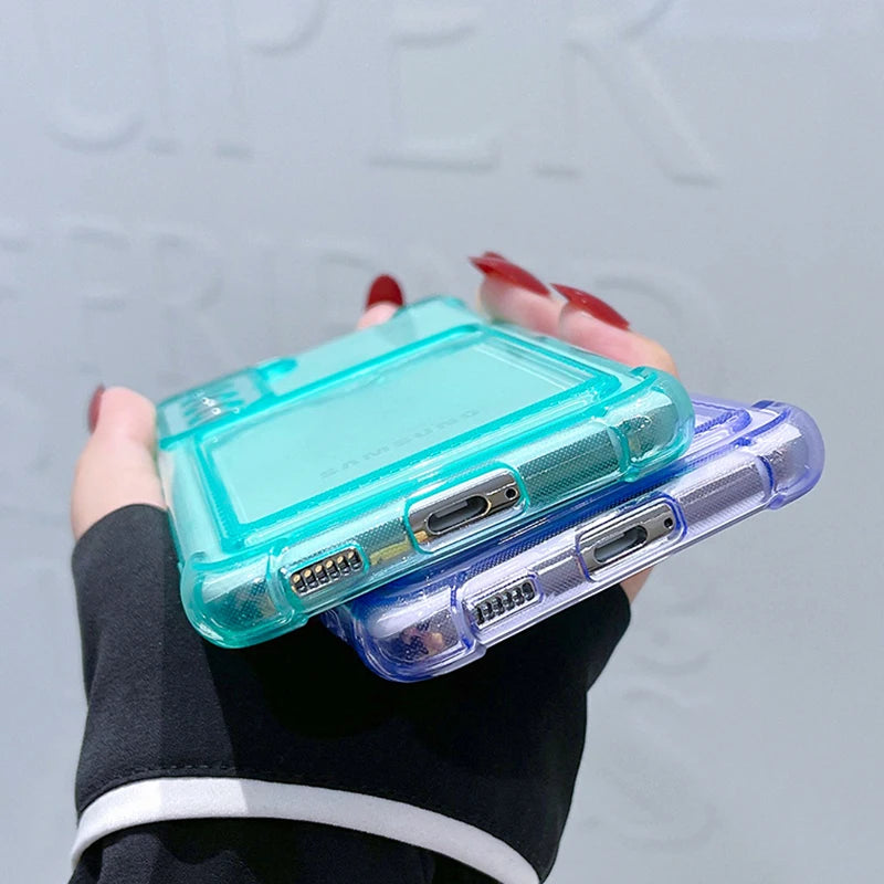 Shockproof Airbag Card Bag Wallet Clear Phone Case For Samsung Galaxy S21 S22 S23 FE S24 Plus S24 Ultra 5G Corners Bumper Cover