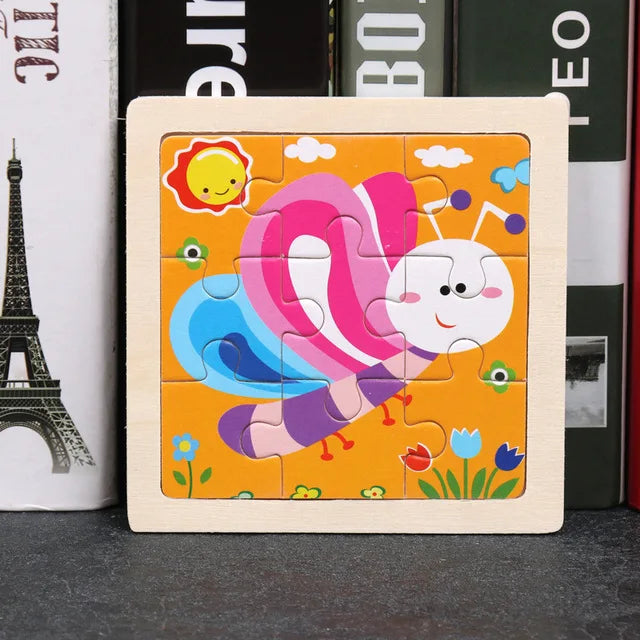 Baby Wooden Toys 11x11cm Jigsaw 3d Puzzle Cartoon Animal Traffic Wooden Puzzle Game Montessori Educational Toys For Children