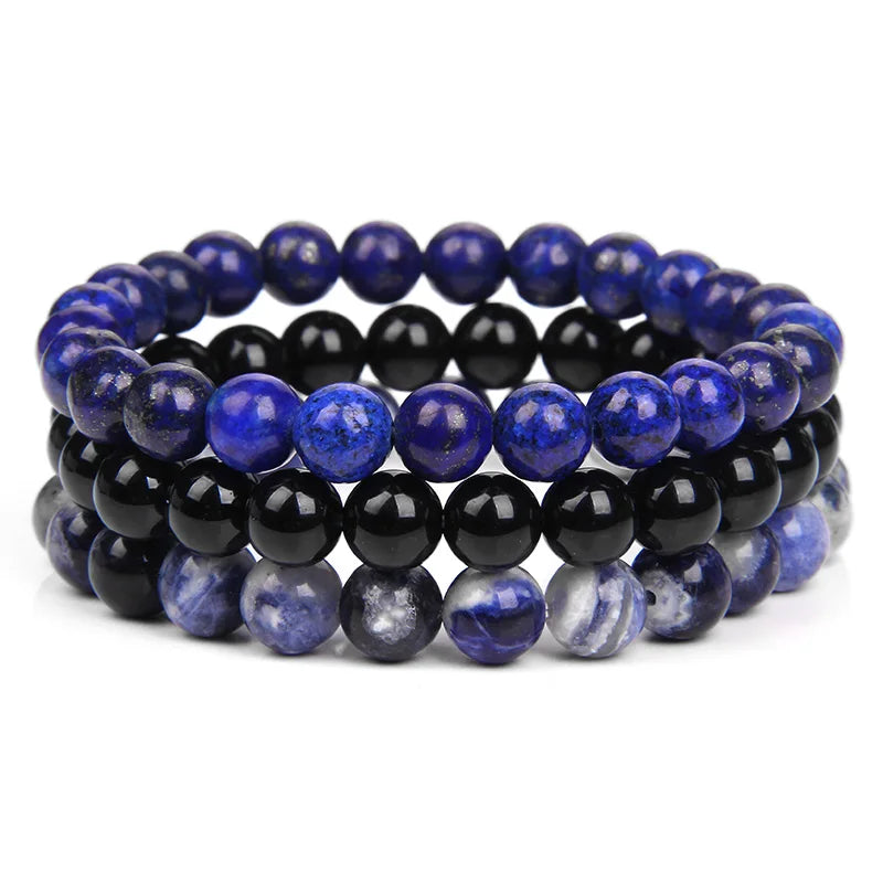 3Pcs Natural Stone Bracelet 8mm Rhodonite Rose Pink Quartzs Amethysts Hematite Bracelets For Women Men Jewelry