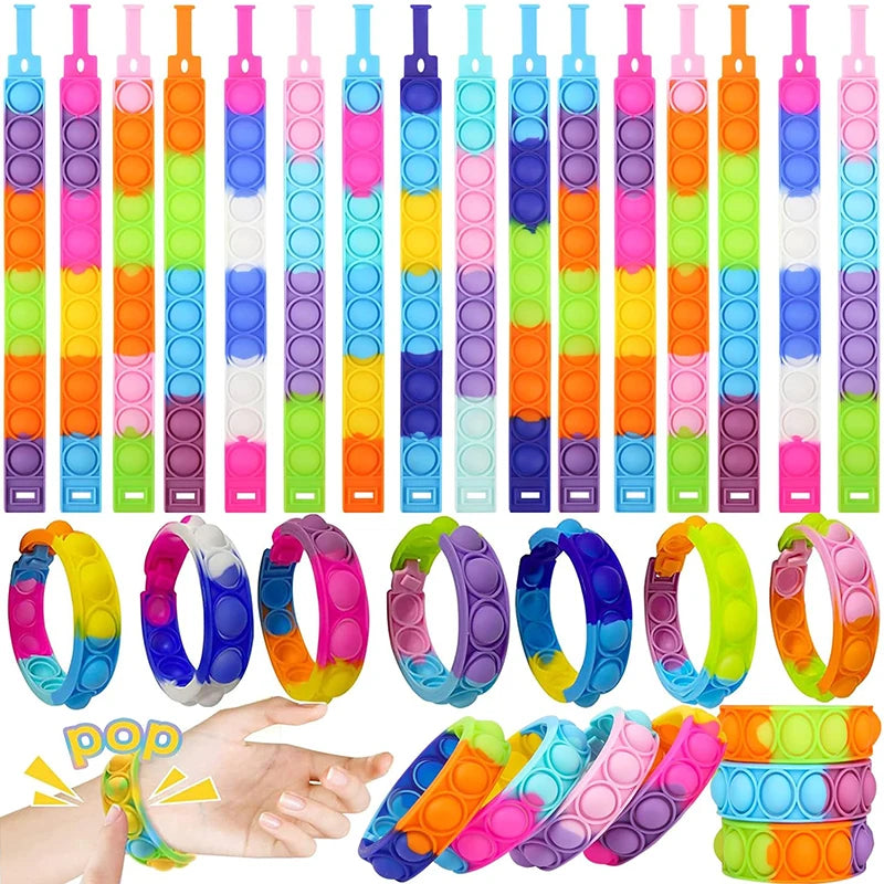 24/48/72Pcs Pop Bracelet Fidget Toy Kids Birthday Party Favors Goodie Bag Filler Sensory Stress Relief Christmas Gift Supplies