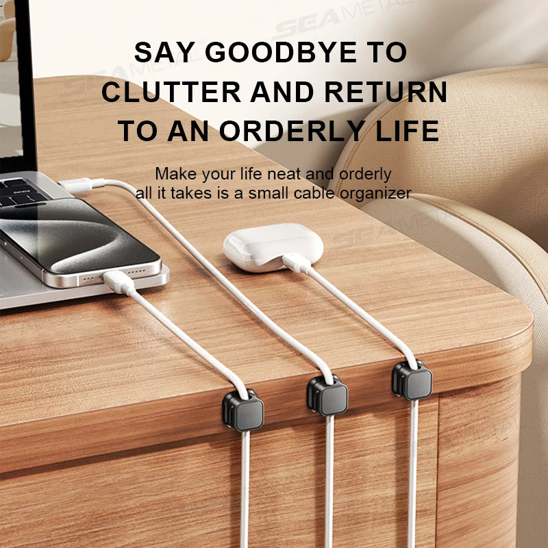 SEAMETAL 10Pcs Magnetic Cable Holder Self Adhesive Cord Clip Smooth Pulling Charging Cable Keeper Wire Clip for Car/Home/Office