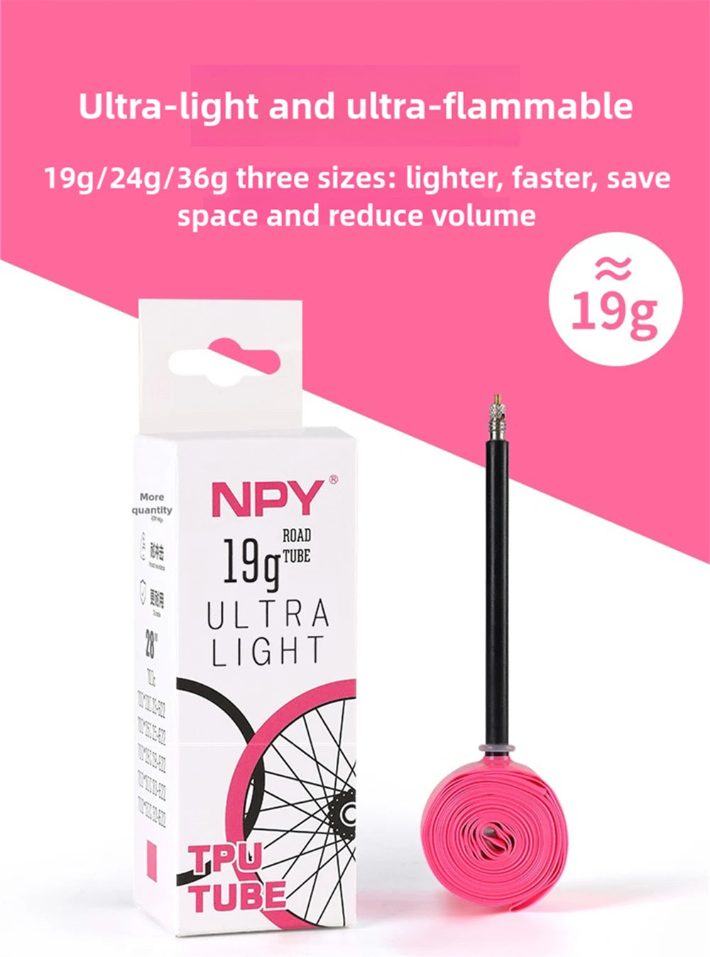 NPY 1Pcs Ultralight 28g Bike TPU Inner Tube 700X18 25 28 32 Road Bicycle TPU Material Tire 65mm Length French Valve