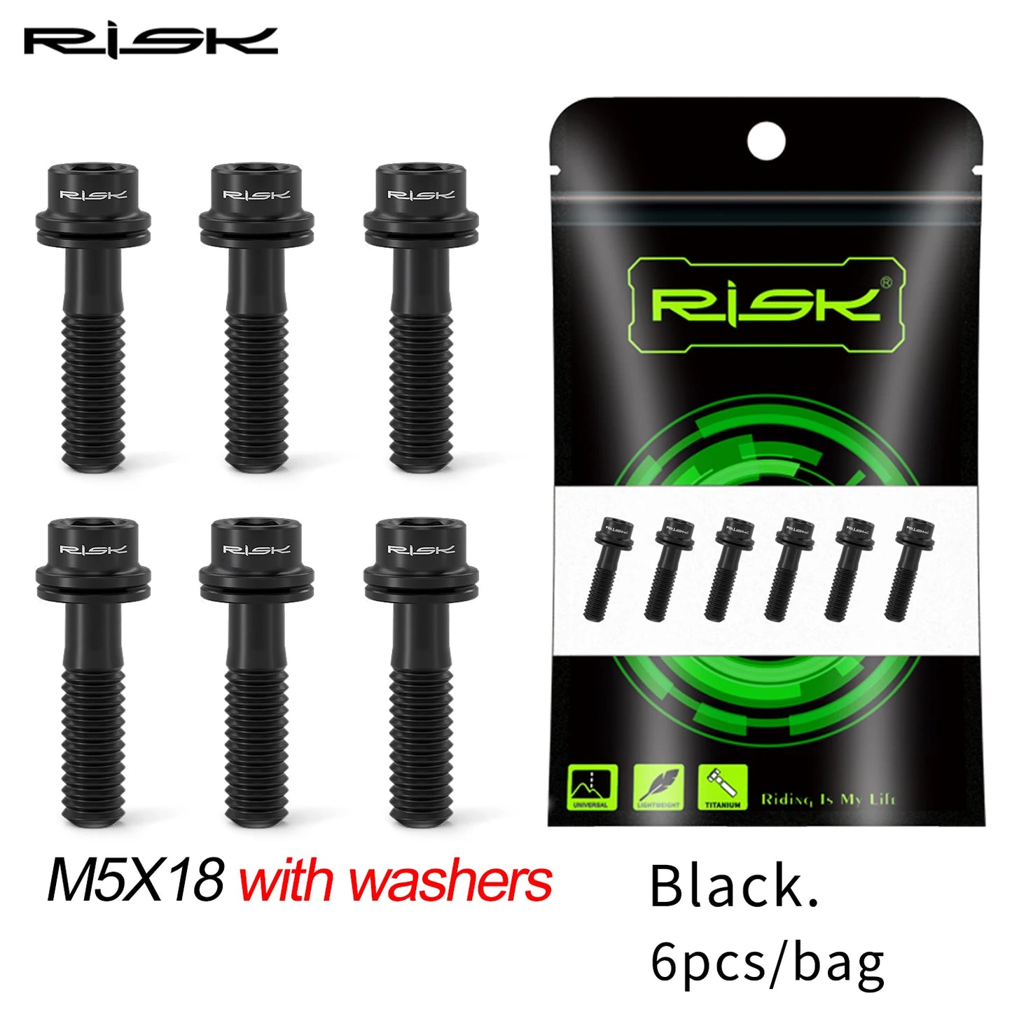 6pcs/bag RISK Bike Stem Bolts Bicycle Handlebar Fixing Screws Titanium Alloy M5x16 M5x18 M5X20 Wish Washers Hex Socket Head