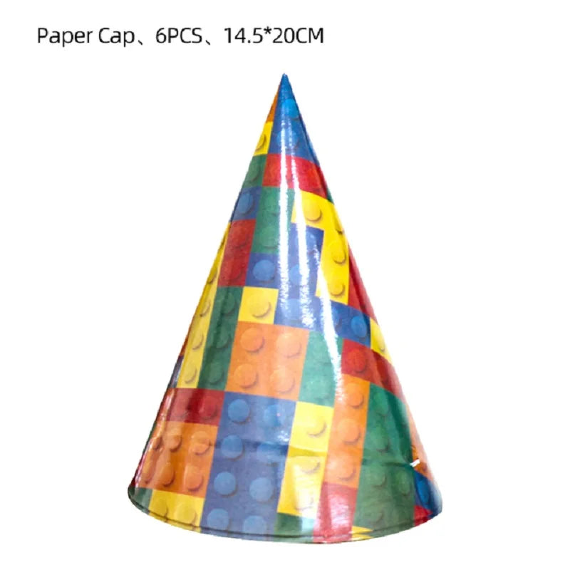Building Blocks Theme Party Decor Supplies Disposable Tableware Cup Cake Topper Balloon Backdrop For Birthday Party Decoration