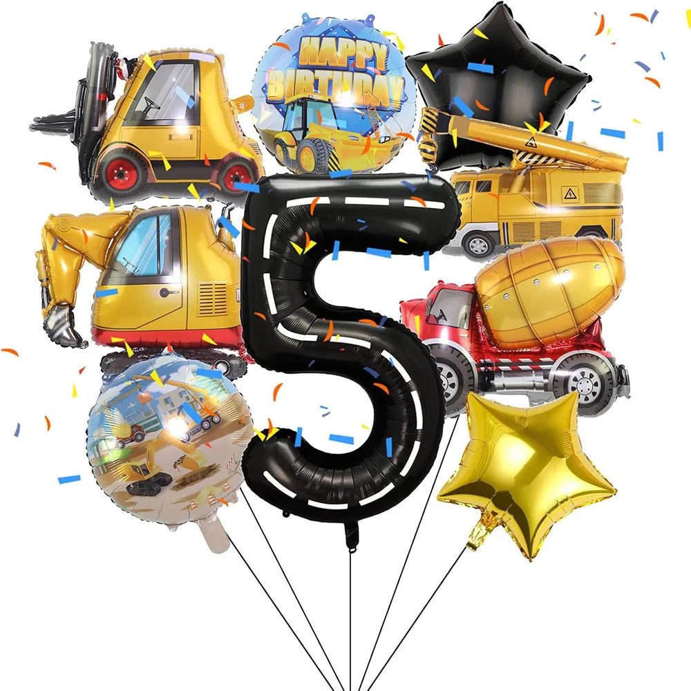 Architectural Birthday Party Decoration, 9 Pieces of Architectural Birthday Numbers Aluminum Foil Balloons Suitable for Architectural Trucks Birthday Architectural Theme Party Supplies
