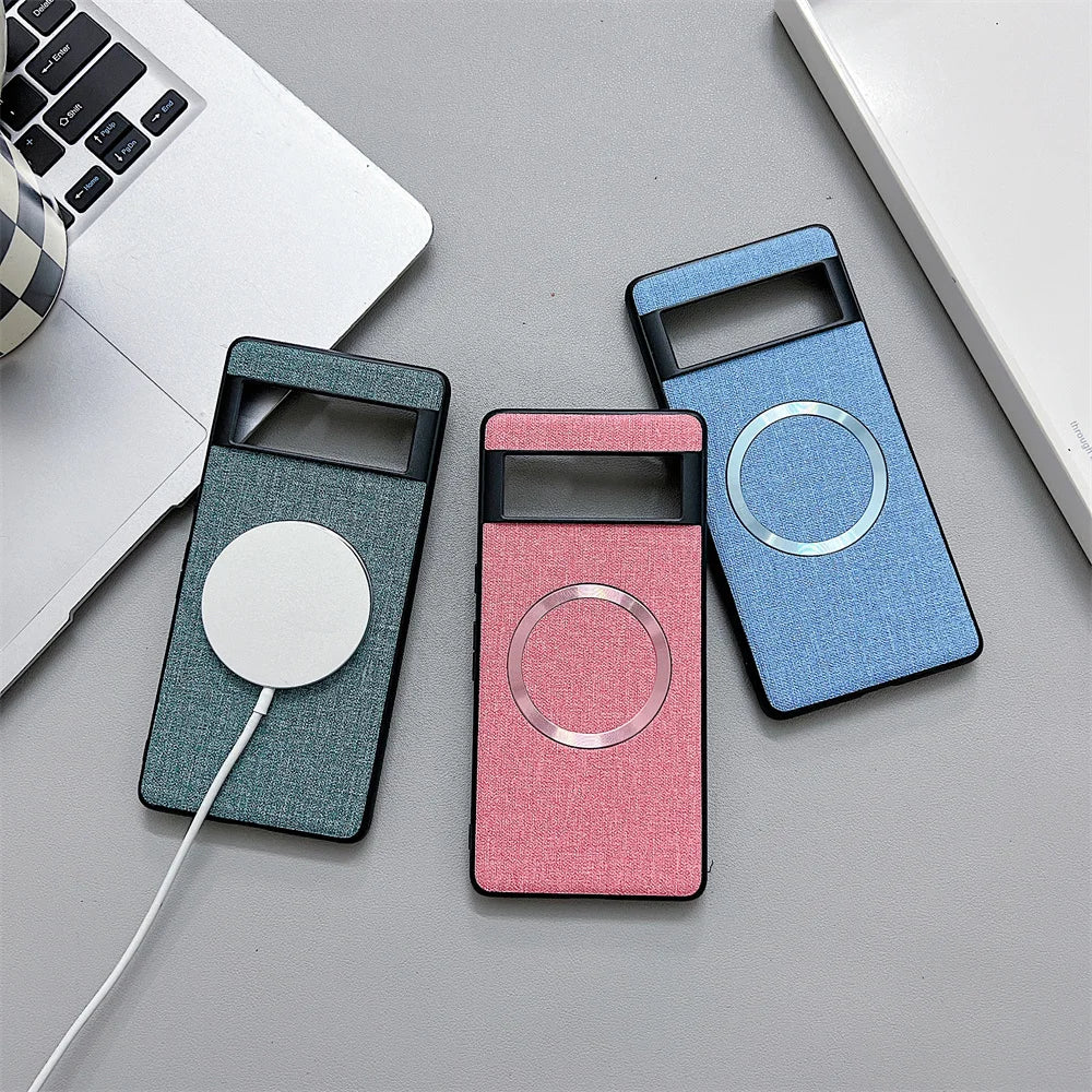 Luxury Business Magnetic Wireless Charging Case for Google Pixel 9 ProXL 6 7 8 Pro 6XL 5A 6A 8A Magsafe Linen Leather Slim Cover