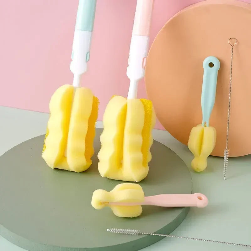 3pcs/lot Bottle Brush Sponge Rotation Baby Pacifier Cup Nipple Cleaning Brushes Set Handheld Soft Head Goupillon De Nettoyage